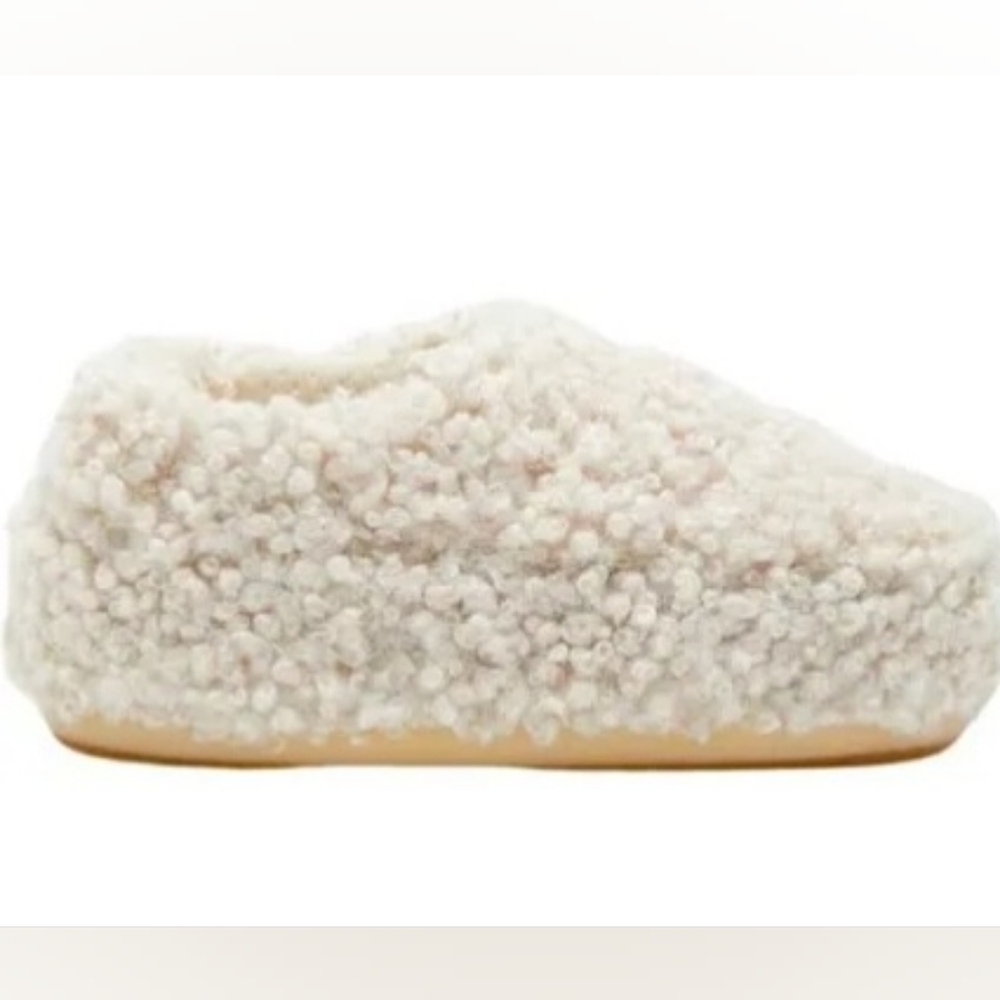 Moon Boot Faux Curly Sheepskin Sandal Slippers In Cream Color